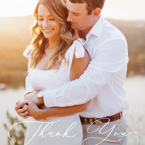 This is a pearl thank you postcards by Hooray Creative called luxe script printing on signature in postcard