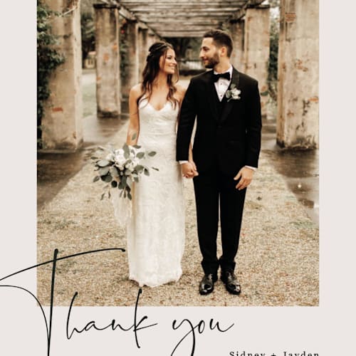 This is a ivory thank you postcards by Cass Loh called stylist script printing on signature in postcard