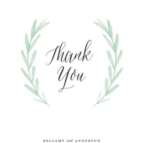 This is a evergreen thank you postcards by Olivia Raufman called painted leaves printing on signature in postcard