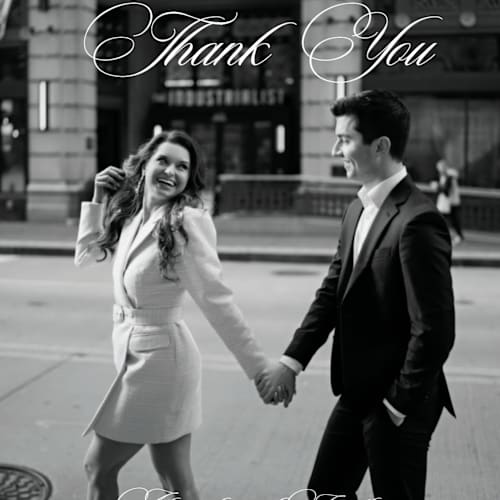 This is a ink thank you postcards by That Girl Press called black tie printing on signature in postcard