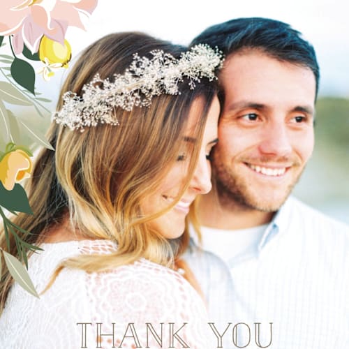 This is a blush thank you postcards by Susan Moyal called spring blooms printing on signature in postcard