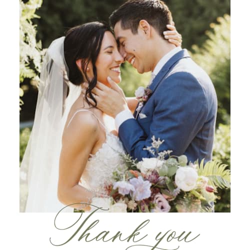 This is a moss thank you postcards by Cass Loh called watercolor flowers crest printing on signature in postcard