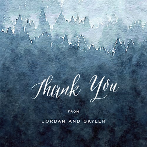 This is a evening sky thank you postcards by Design Lotus called mountain retreat printing on signature in postcard