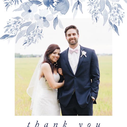 This is a periwinkle thank you postcards by Qing Ji called poetic watercolor flowers printing on signature in postcard