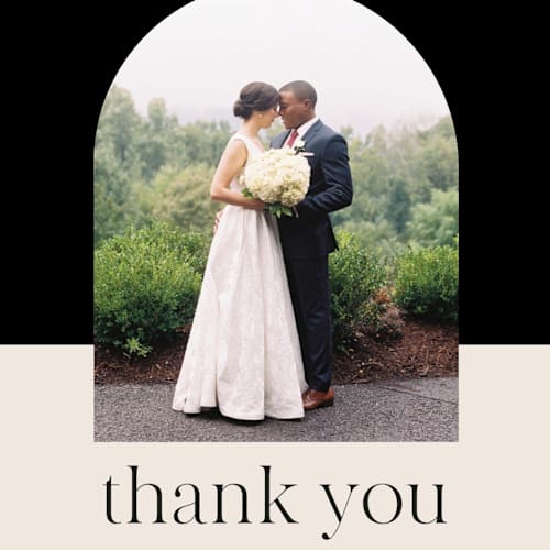 This is a noir thank you postcards with standard by Jessica Corliss called little party big love printing on signature in postcard