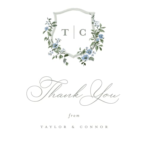 This is a sky thank you postcards by Everett Paper Goods called foliage crest printing on signature in postcard