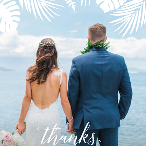 This is a fern thank you postcards by Hooray Creative called tropical foliage printing on signature in postcard