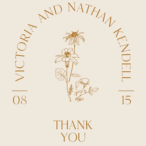 This is a cream thank you postcards by Baumbirdy called floral type arch printing on signature in postcard