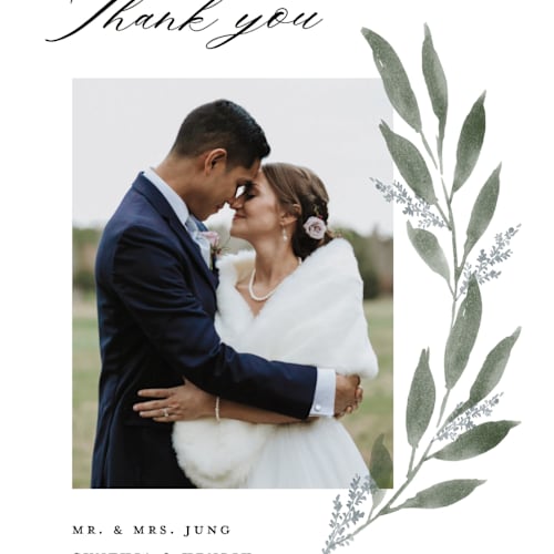 This is a heather thank you postcards by Stacey Meacham called pressed foliage printing on signature in postcard