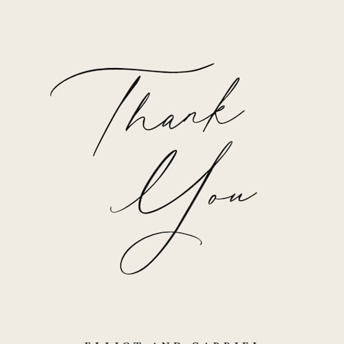 This is a ecru thank you postcards by Hooray Creative called scripted names printing on signature in postcard