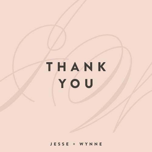 This is a blush thank you postcards by Ariel Rutland called twirl monogram a printing on signature in postcard