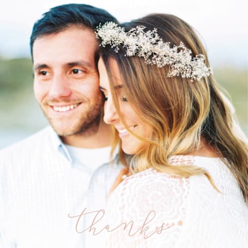 This is a blush thank you postcards by Brianne Larsen called simply perfect printing on signature in postcard