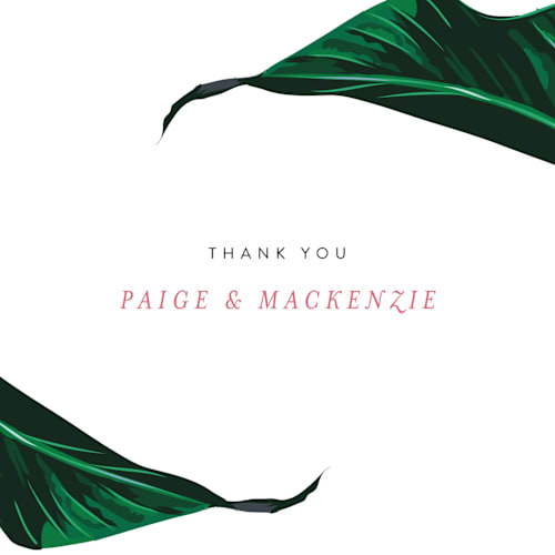 This is a pearl thank you postcards by Erin Hodges called mod palm printing on signature in postcard