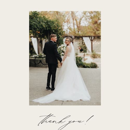 This is a ivory thank you postcards by Carolyn Nicks called softly swept printing on signature in postcard