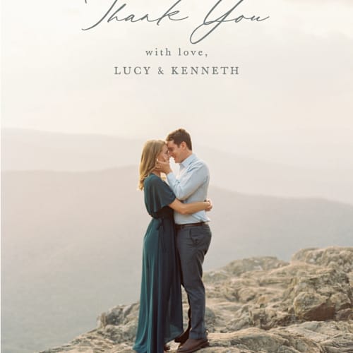 This is a pewter thank you postcards by Sarah Brown called mountainview printing on signature in postcard