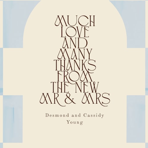 This is a ivory thank you postcards by Baumbirdy called checker wash printing on signature in postcard