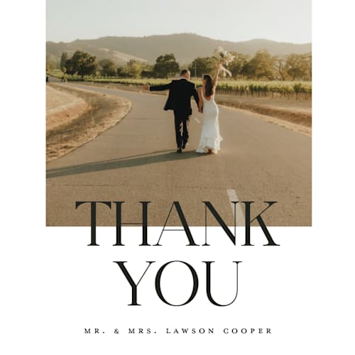 This is a noir thank you postcards by Christie Garcia called photographie printing on signature in postcard