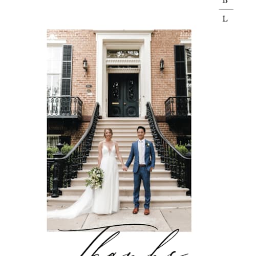 This is a tuxedo thank you postcards by Kate Ahn called paire printing on signature in postcard