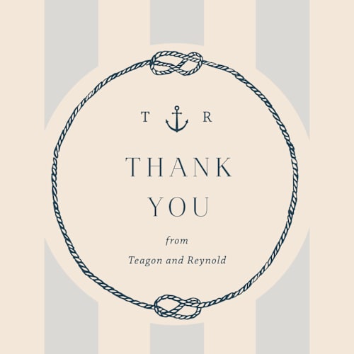 This is a sea breeze thank you postcards by Rebecca Durflinger called nautical nuptials printing on signature in postcard