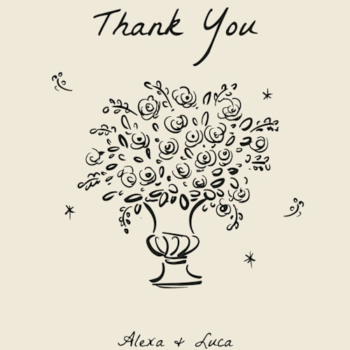 This is a vanilla thank you postcards by Ani Somi called roses printing on signature in postcard