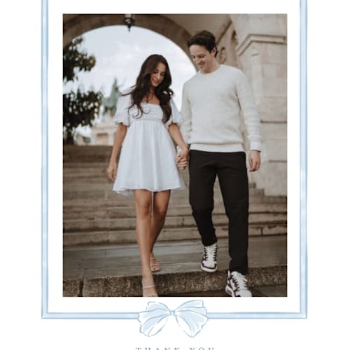 This is a lagoon thank you postcards by Leah Bisch called bow frame printing on signature in postcard