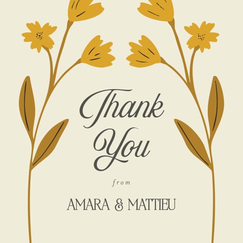 This is a yolk thank you postcards by Morgan Kendall called vintage wildflowers printing on signature in postcard