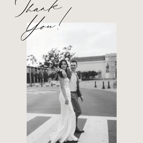 This is a ivory thank you postcards by Carolyn Nicks called kinkaid printing on signature in postcard