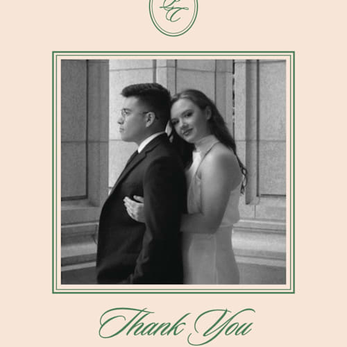 This is a emerald thank you postcards by Creo Study called scripted printing on signature in postcard