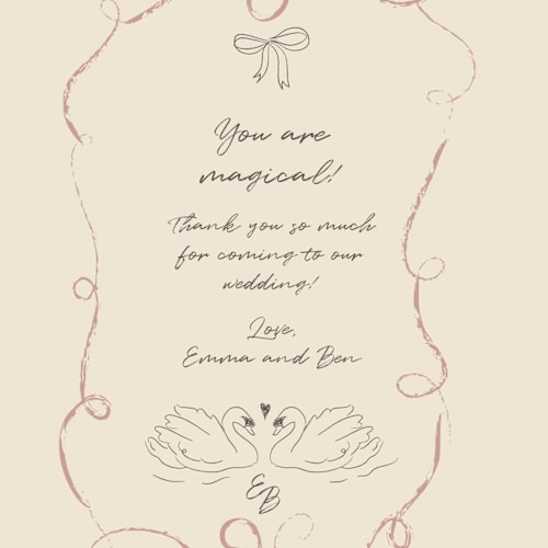 This is a buttercream thank you postcards by Helena Vitto called the swan printing on signature in postcard