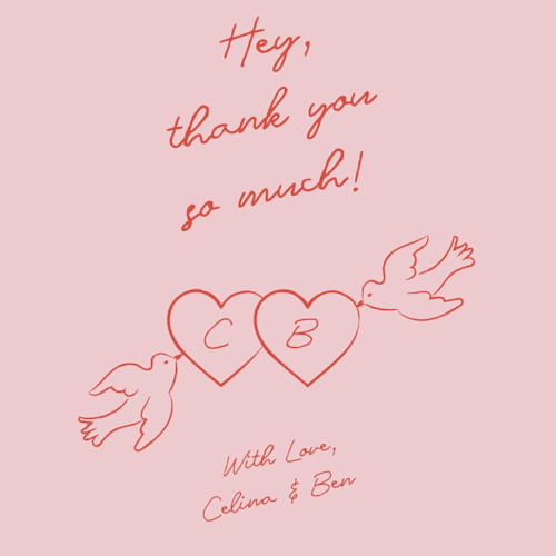 This is a peach thank you postcards by Helena Vitto called the bird song printing on signature in postcard