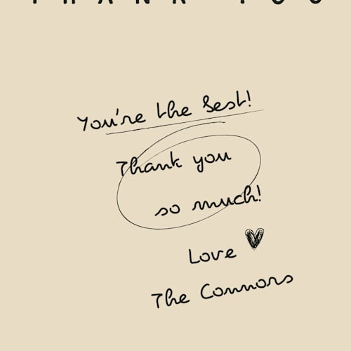 This is a linen thank you postcards by Helena Vitto called modern fairy tale printing on signature in postcard