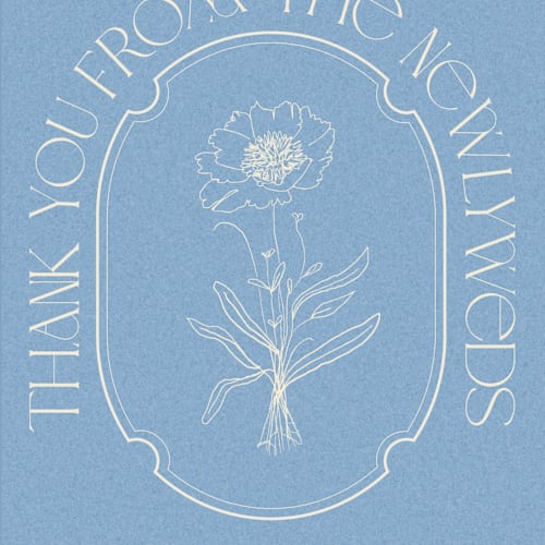 This is a cerulean thank you postcards by Baumbirdy called flora arch printing on signature in postcard