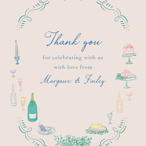 This is a pastel thank you postcards by Elly called dining printing on signature in postcard