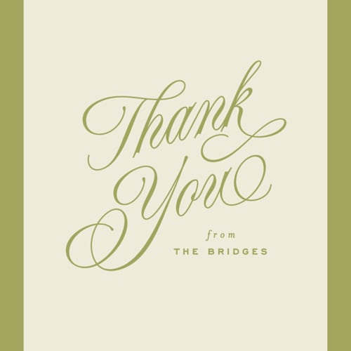 This is a olive thank you postcards with standard by Ellen Schlegelmilch called rory printing on signature in postcard