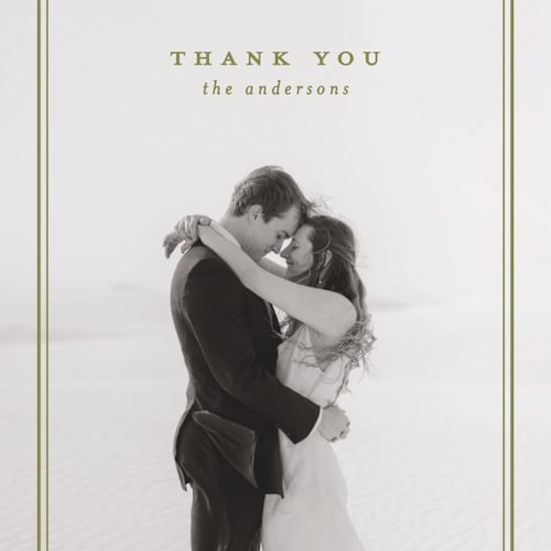 This is a olive thank you postcards with standard by Ellen Schlegelmilch called museo printing on signature in postcard