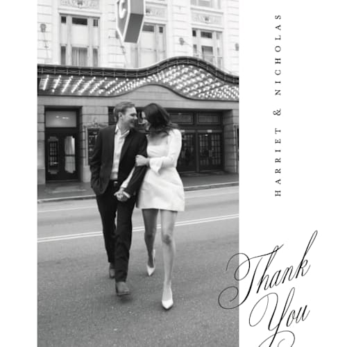 This is a noir slate thank you postcards with standard by Ana de Sousa called written with love printing on signature in postcard