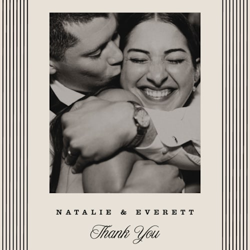 This is a noir thank you postcards with standard by Pixel and Hank called linea printing on signature in postcard