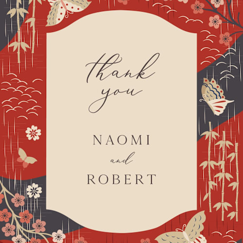 This is a rose thank you postcards with standard by Jennifer Holbrook called japanese textile printing on signature in postcard