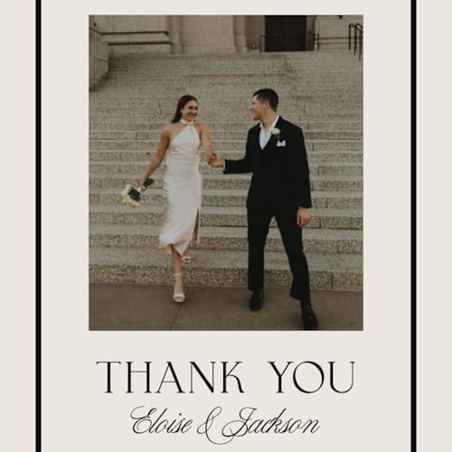 This is a onyx thank you postcards with standard by Laura Hankins called galleria printing on signature in postcard