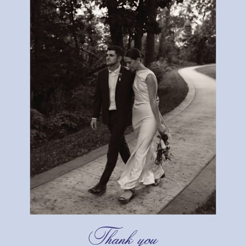 This is a plum thank you postcards with standard by Cass Loh called blooming crest printing on signature in postcard