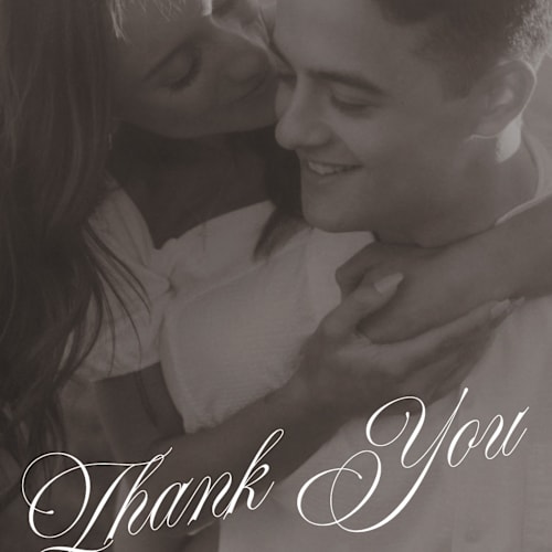 This is a ivory thank you postcards with standard by Paper Raven Co. called vintage romance printing on signature in postcard