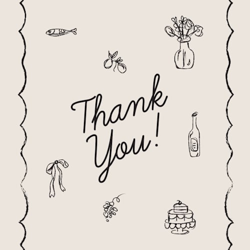 This is a ivory thank you postcards with standard by Aviva Atri called sketchbook love printing on signature in postcard