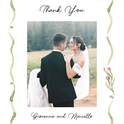 This is a deep blush thank you postcards with standard by Pati Cascino called barolo printing on signature in postcard