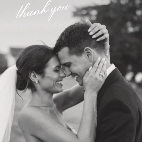 This is a cotton thank you postcards with standard by Amy Kross called aspen knoll printing on signature in postcard