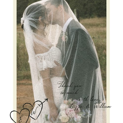 This is a champagne thank you postcards with standard by Helena Vitto called vintage lovers printing on signature in postcard