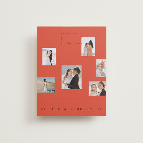 This is a verona sunset wedding thank you cards with standard by Blustery August called alaia printing on recycled smooth signature in standard