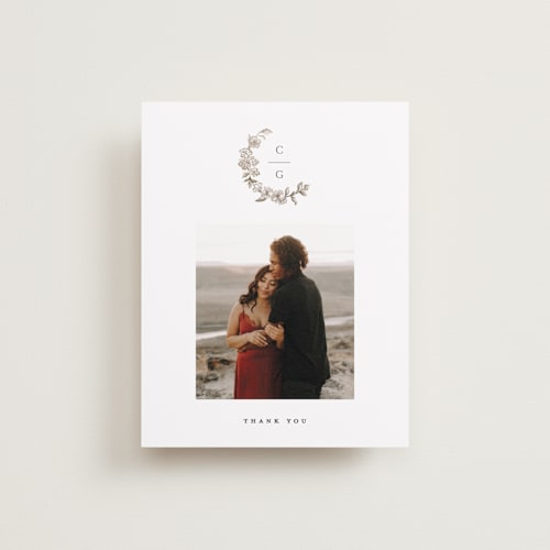 This is a sepia wedding thank you cards with standard by Itsy Belle Studio called daphne printing on recycled smooth signature in standard