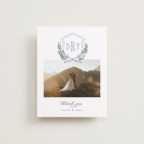 This is a tuscany wedding thank you cards with standard by Claudia Orengo called lavender printing on recycled smooth signature in standard