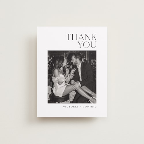 This is a silk wedding thank you cards with standard by Kelly Schmidt called victoria printing on recycled smooth signature in standard