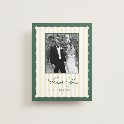 This is a citrine wedding thank you cards with standard by Emily Betts called curved frame printing on recycled smooth signature in standard
